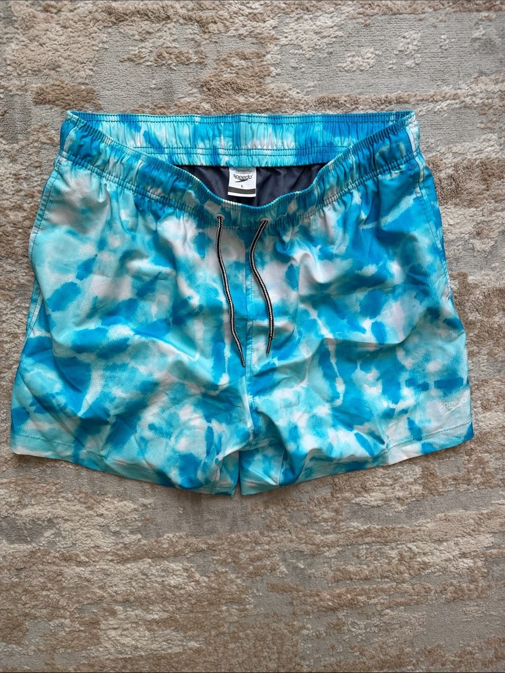Speedo Men’s Aqua Blue Tie-Dye Swim Trunks - Size Large